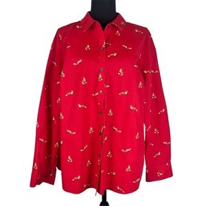 Charter Club Red Fox Print‎ Button Down Shirt Size XL